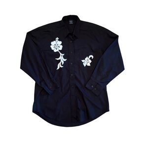 Topman Black Floral Embroidered Men's Shirt